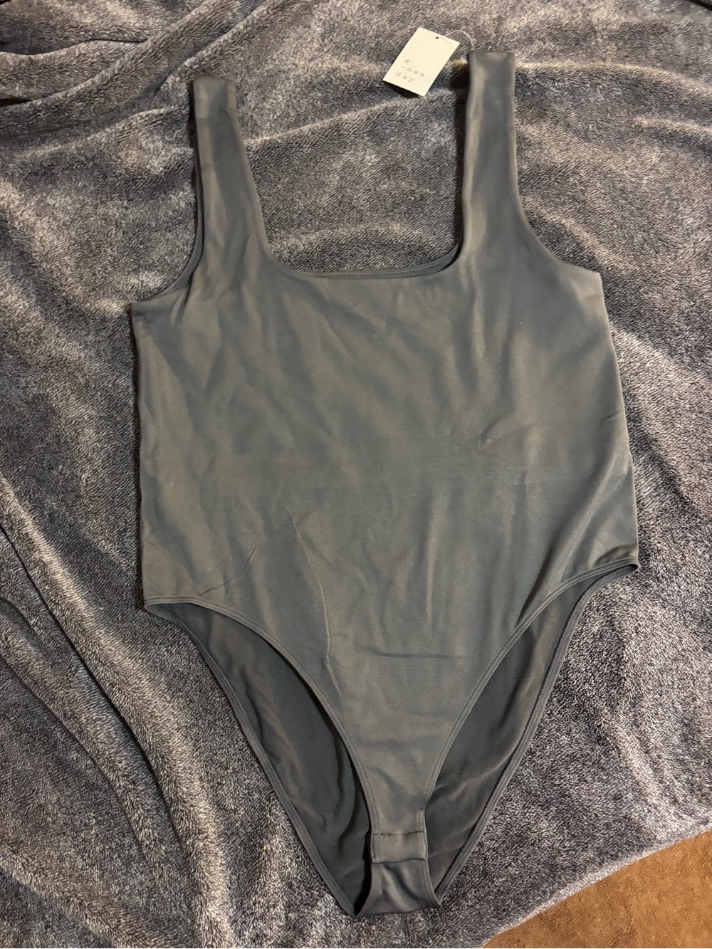 Classic Square Neck One-Piece Bodysuit- Slate Gray